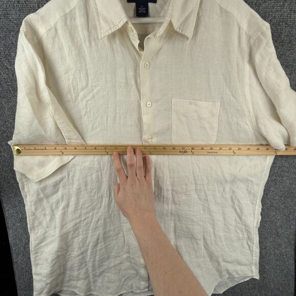 Brooks Brothers All Irish Linen Ivory XL Men Button Up Shirt Short Sleeve Woven - Picture 5 of 16